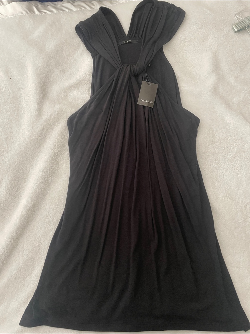 Tahari Black Knot-Front Halter Dress